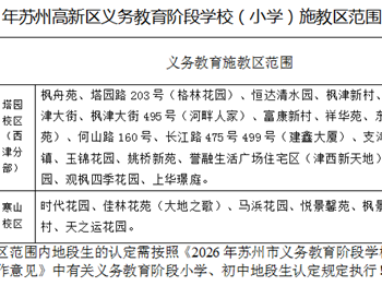 2026年苏州市枫桥中心小学教育集团入学施教区公示